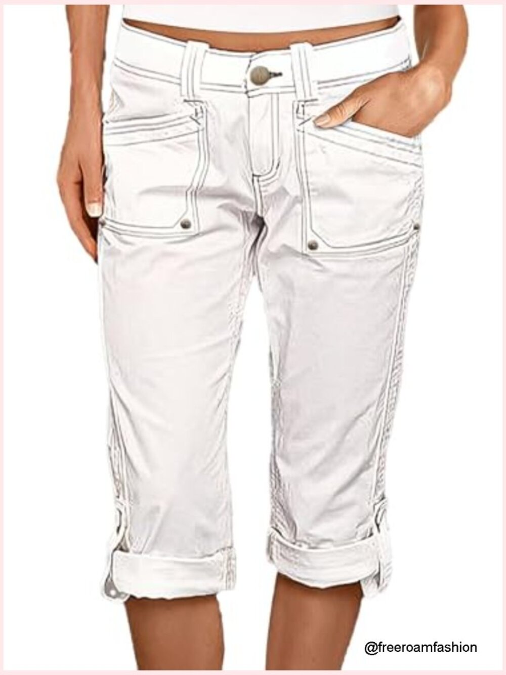 Mid Rise Cargo Capris with Flap Pockets & Roll Hem - Picture 5 of 6